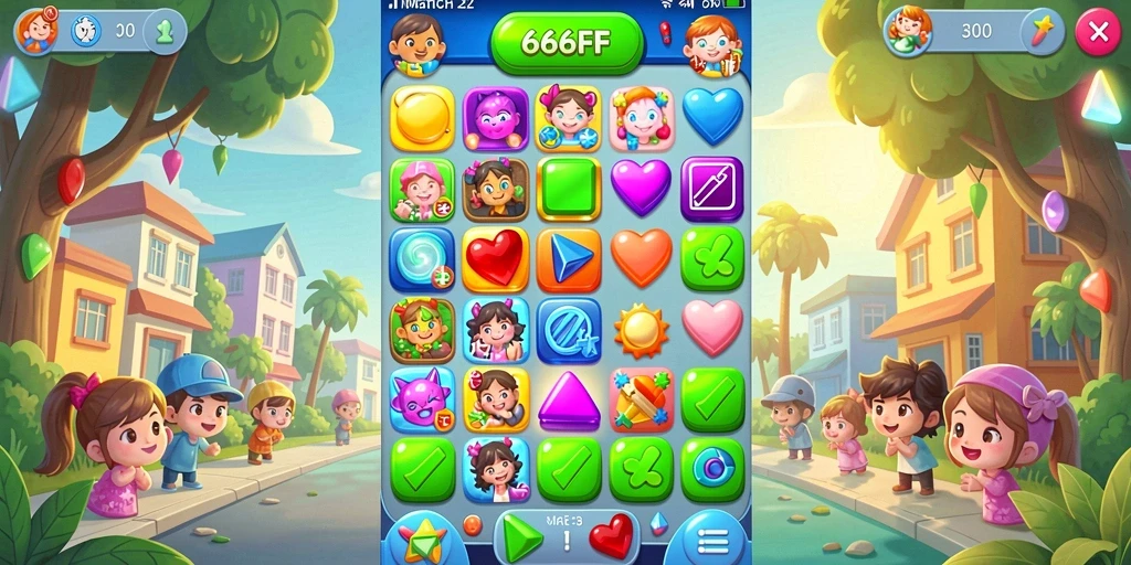 Tampilan gameplay seru dari 666FF dengan level Match-3 yang menantang.