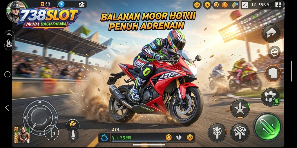 Screenshot menampilkan aksi balapan motor dari 738SLOT yang mendebarkan.