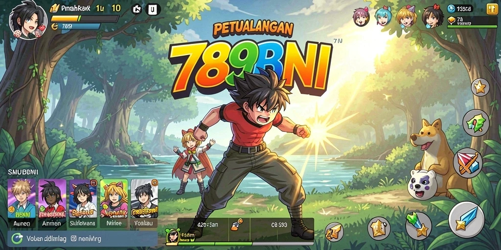 Screenshot menunjukkan karakter anime bertarung dengan latar belakang yang indah.