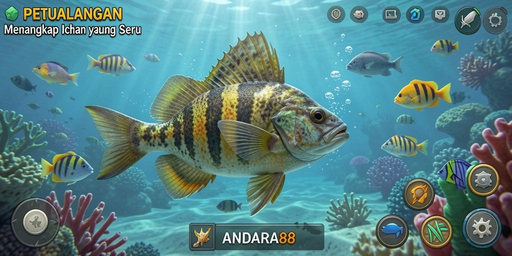 Gameplay ANDARA88 yang menyeronokkan saat memancing di lokasi indah.