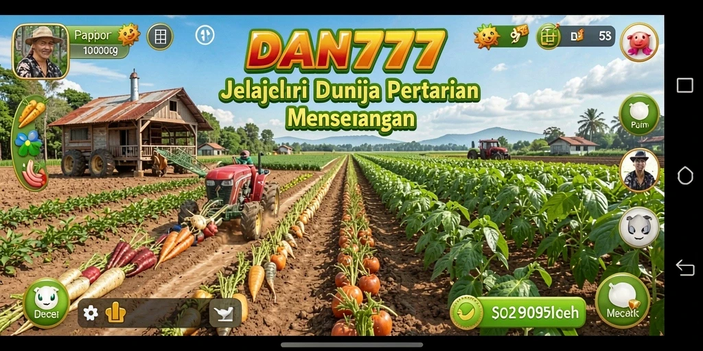Tangkapan layar gameplay <strong>DAN777</strong> yang menunjukkan aktivitas pertanian yang seru.