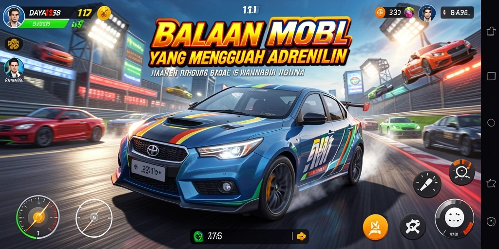 Tampilan gameplay balapan yang seru dan mendebarkan.