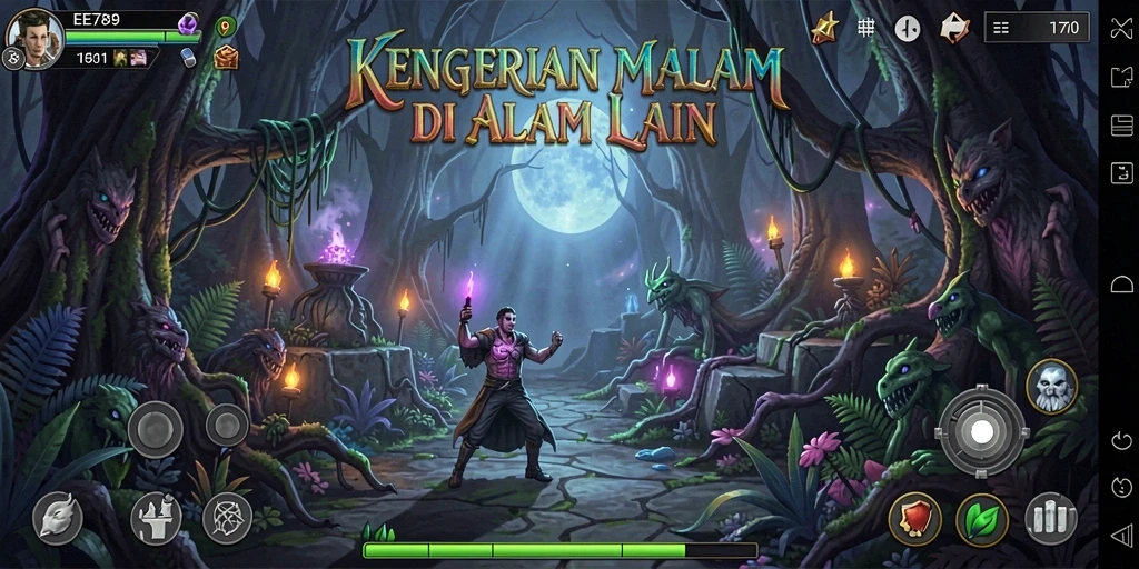 Tangkapan layar gameplay EE789 menampilkan suasana mencekam di area angker.