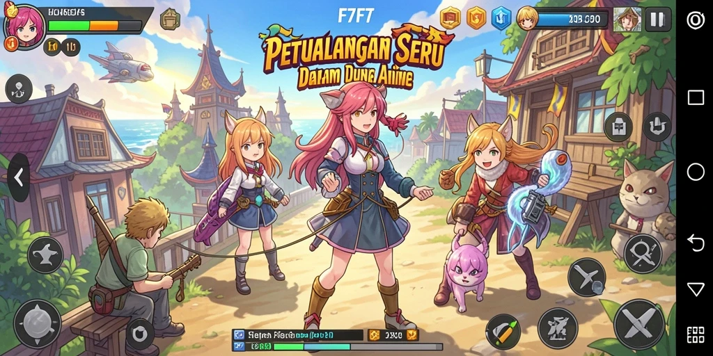 Tampilan gameplay seru dalam F7F7 dengan karakter anime.
