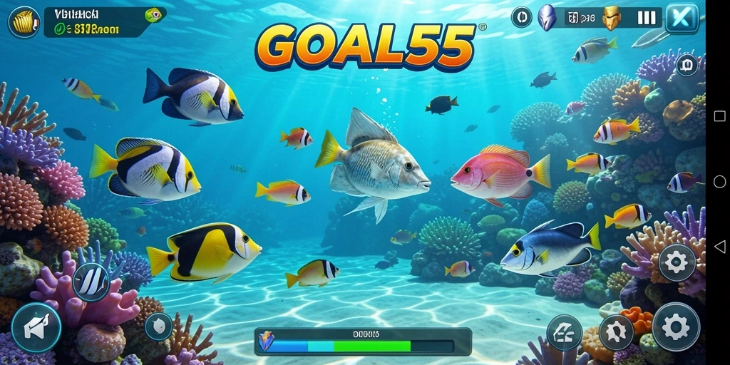 Tampilan gameplay menembak ikan di GOAL55 yang menarik.