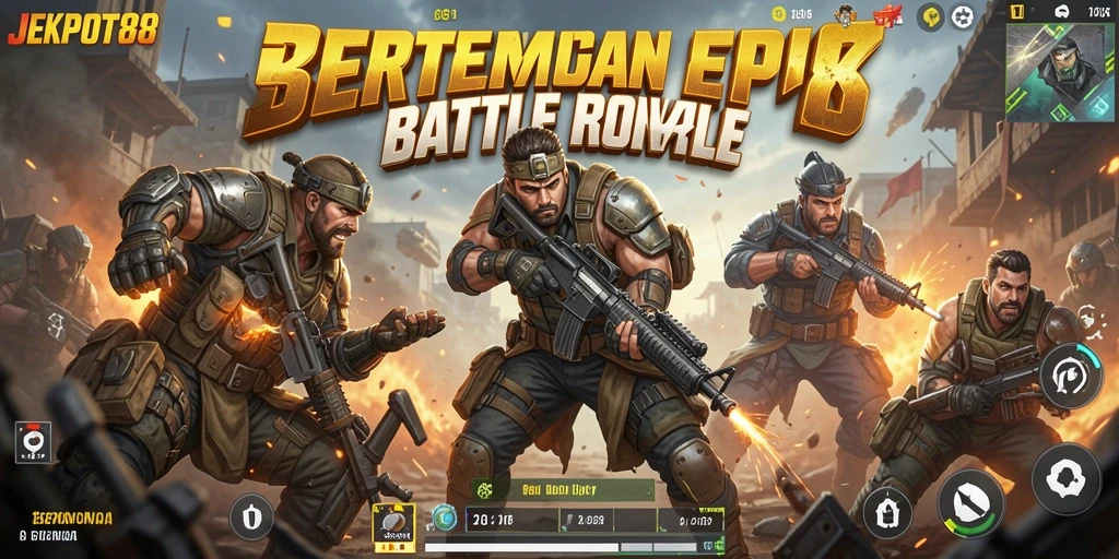 Gameplay intens dalam JEKPOT88 menampilkan pertempuran Battle Royale yang seru.