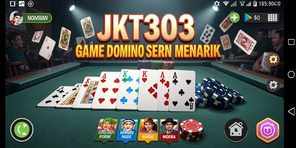 Screenshot gameplay JKT303 yang menunjukkan suasana seru permainan Domino.