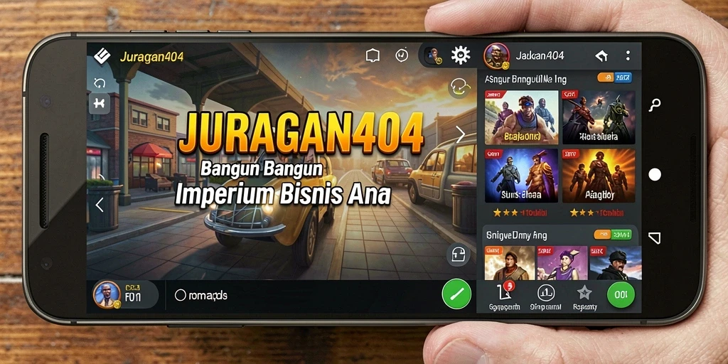 Tampilan gameplay JURAGAN404 menampilkan perkembangan bisnis yang dinamis.