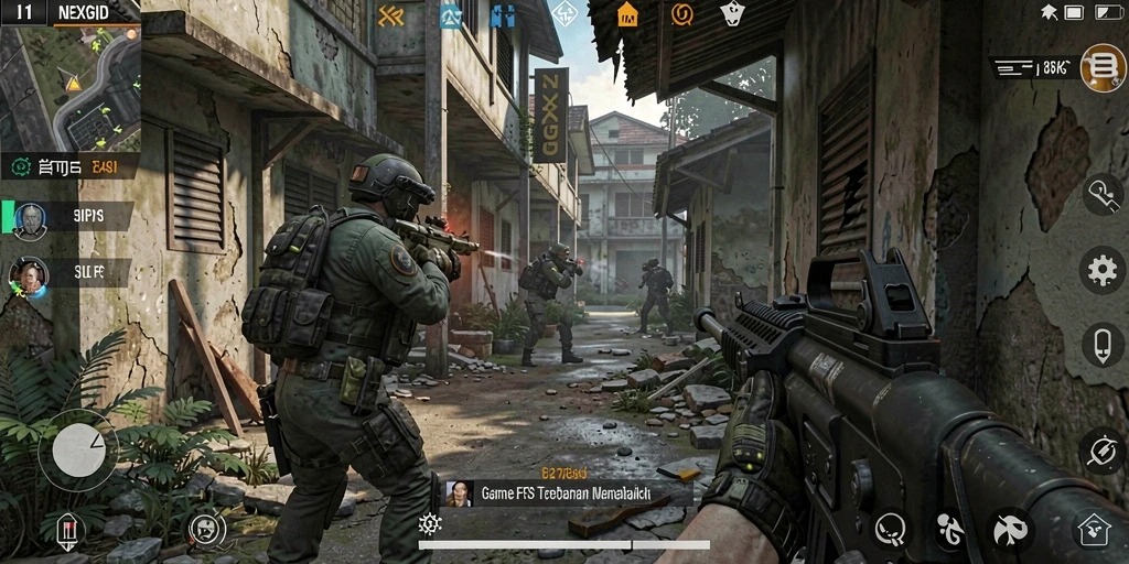 Gameplay NEXGID dengan aksi tembak-menembak yang mendebarkan.
