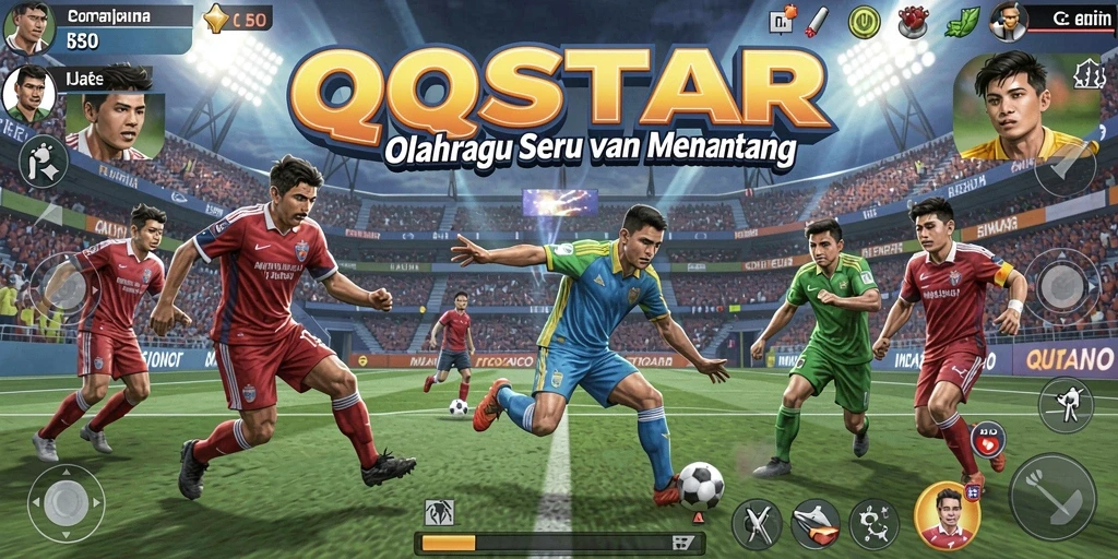 Screenshot utama QQSTAR menunjukkan gameplay seru dalam olahraga.
