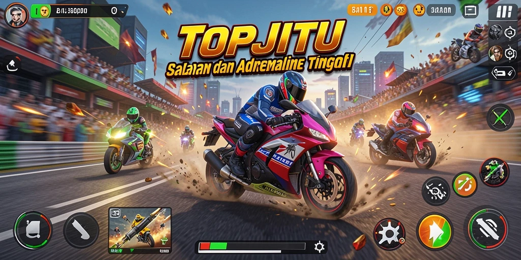 Gameplay mendebarkan dalam balapan motor yang seru.