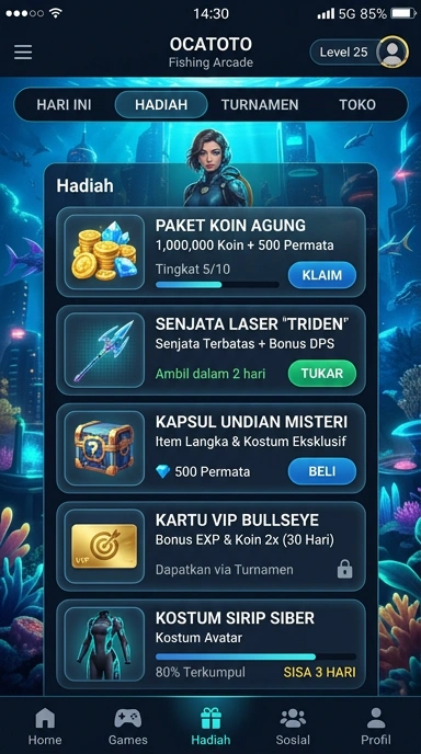 Screenshot dari aplikasi ocatoto dengan berbagai pilihan kategori.